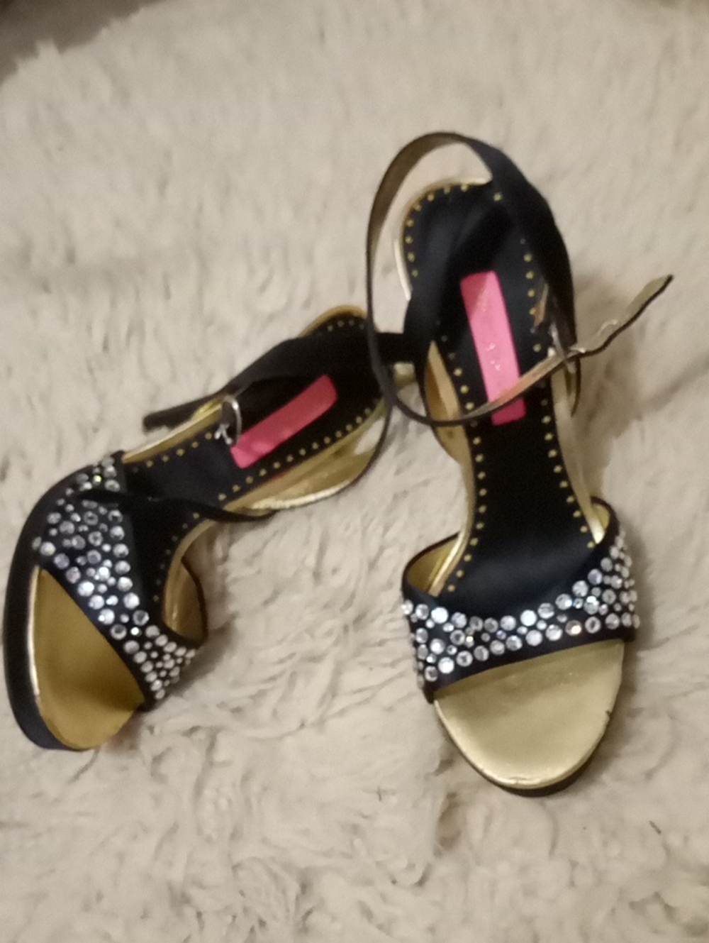 Betsy Johnson Women's Black and Gold Rhinestone Evening Sandals